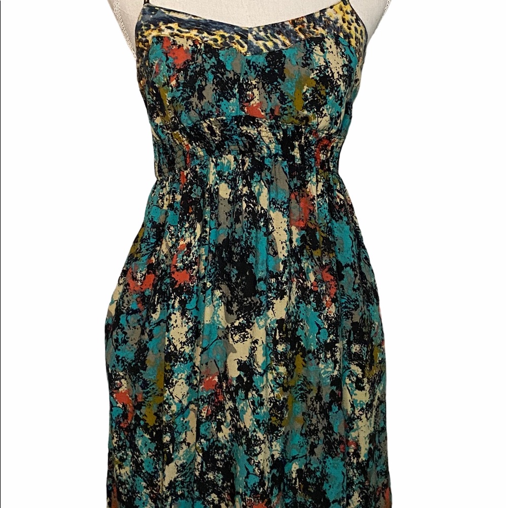 Navy turquoise animal print dress with pockets